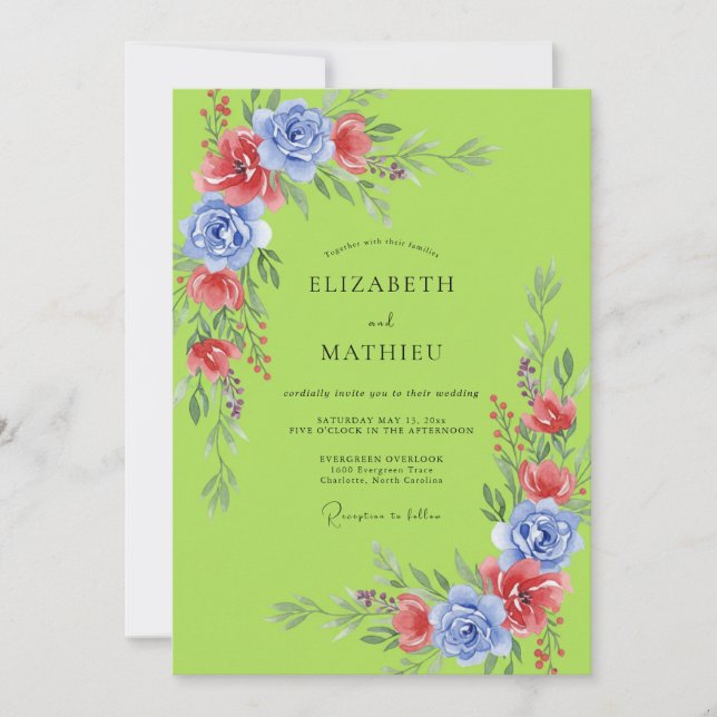 Invitation Mariage Fleur Sauvage Pervenche Lime (Devant)