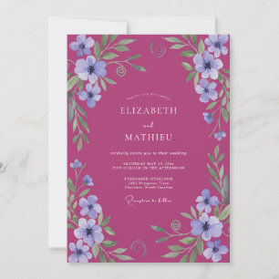 Invitation Mariage Fleur Sauvage Pervenche Magenta