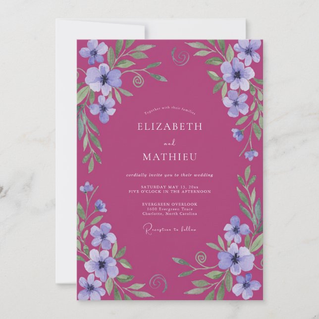Invitation Mariage Fleur Sauvage Pervenche Magenta (Devant)