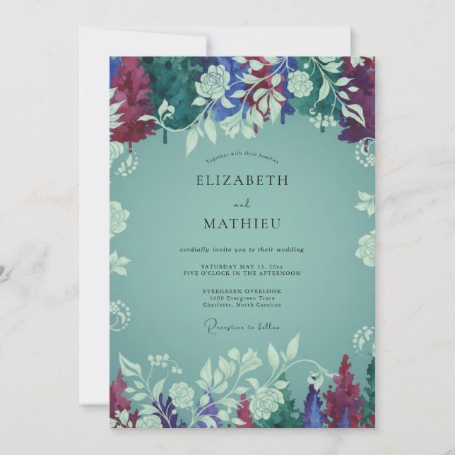 Invitation Mariage Fleur Sauvage Prune Aqua (Devant)