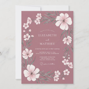 Invitation Mariage Fleur Sauvage Prune Assourdi