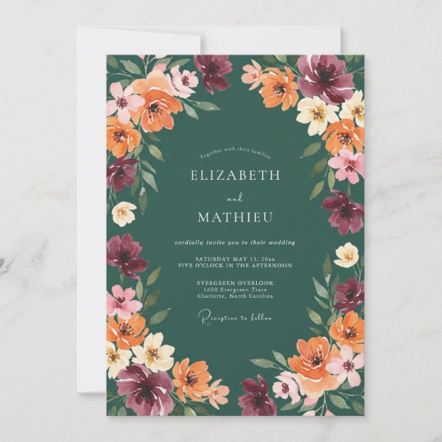 Invitation Mariage Fleur Sauvage Prune Essence (Devant)
