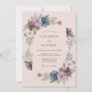 Invitation Mariage Fleur Sauvage Prune Indigo