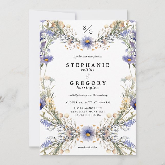 Invitation Mariage Fleur sauvage romantique violet (Devant)
