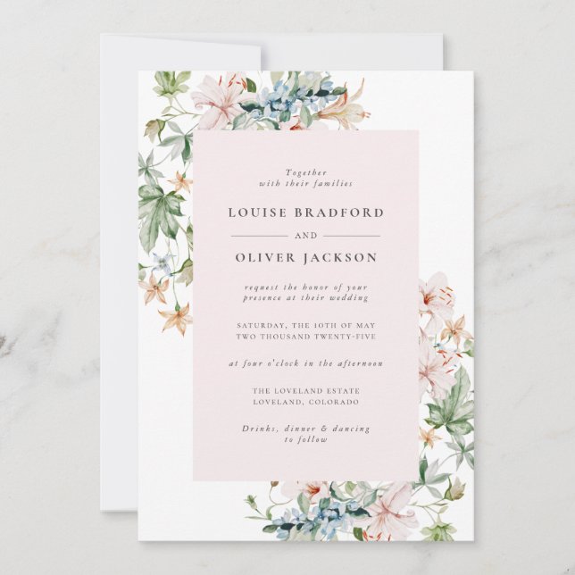 Invitation Mariage Fleur sauvage rose (Devant)