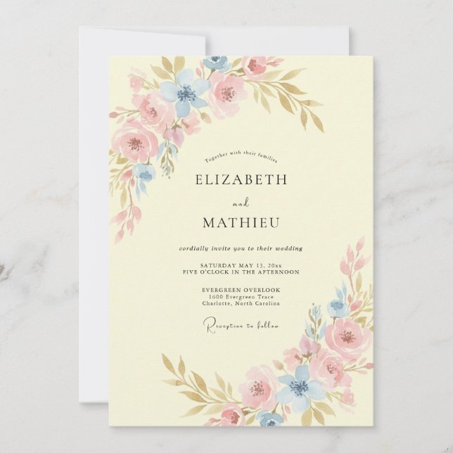 Invitation Mariage Fleur Sauvage Rose Beurre (Devant)