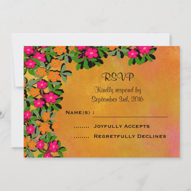 Invitation Mariage Fleur sauvage rose et orange RSVP (Devant)