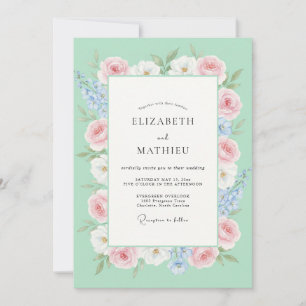 Invitation Mariage Fleur Sauvage Rose Menthe