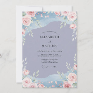 Invitation Mariage Fleur Sauvage Rose Pâle et Pervenche