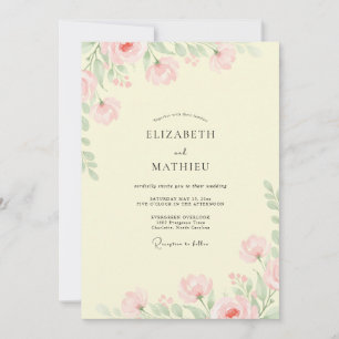 Invitation Mariage Fleur Sauvage Rose Pâle Jaune