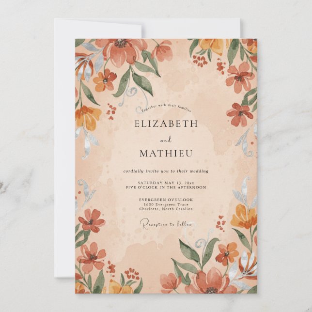Invitation Mariage Fleur Sauvage Rouille Ocre (Devant)