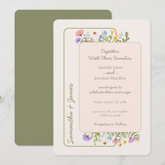 Invitation Mariage Fleur sauvage rustique moderne (Devant / Derrière)
