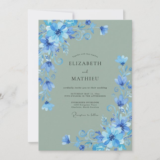 Invitation Mariage Fleur Sauvage Sauge Bleuet (Devant)