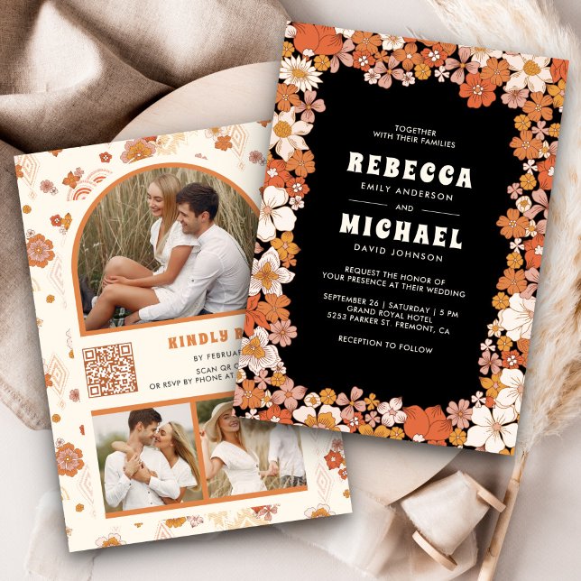 Invitation Mariage Fleur sauvage Super noir orange (Créateur téléchargé)