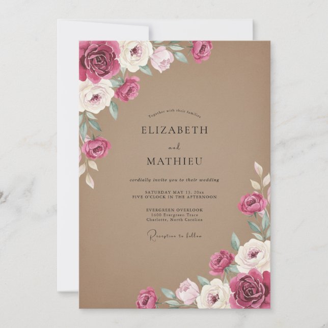 Invitation Mariage Fleur Sauvage Taupe (Devant)