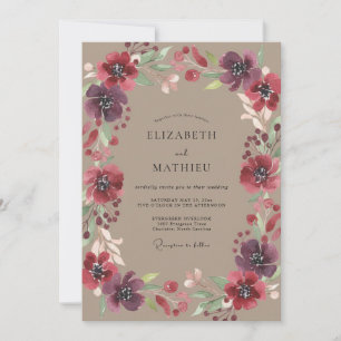 Invitation Mariage Fleur Sauvage Taupe Prune