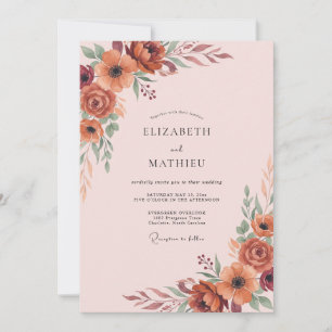 Invitation Mariage Fleur Sauvage Terracotta Rouille