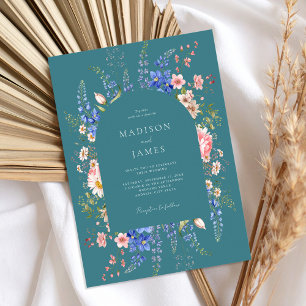 Invitation Mariage Fleur sauvage Turquoise minimaliste Boho