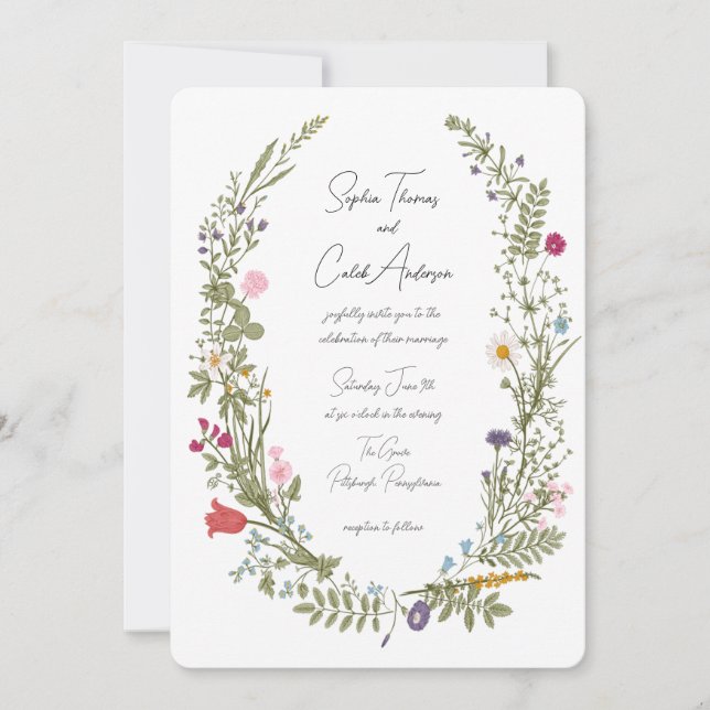 Invitation Mariage fleur sauvage Vintage (Devant)