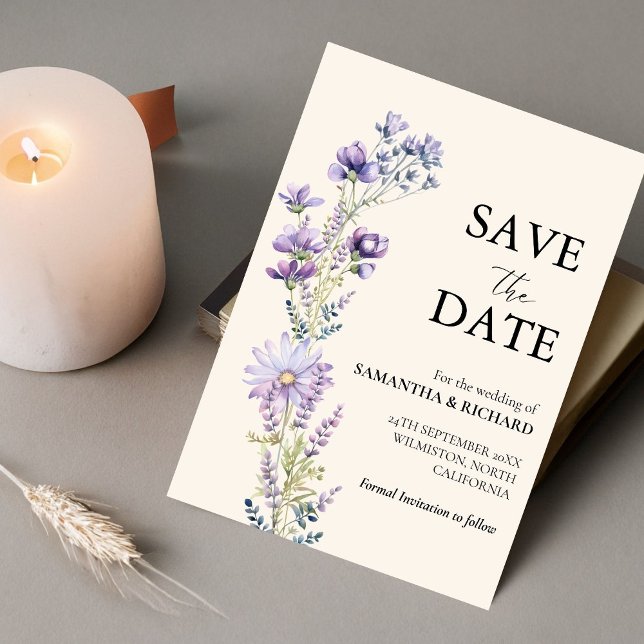 Invitation Mariage Fleur sauvage Violet Classique Enregistrer (Créateur téléchargé)