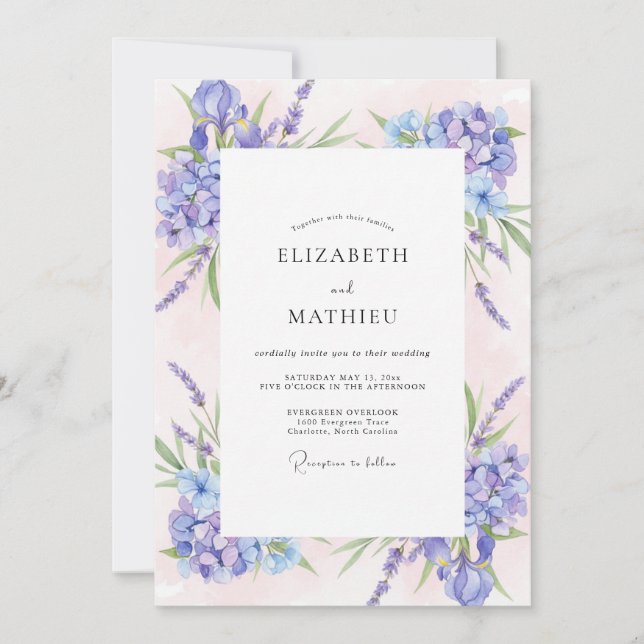 Invitation Mariage Fleur Sauvage Violet Rose (Devant)