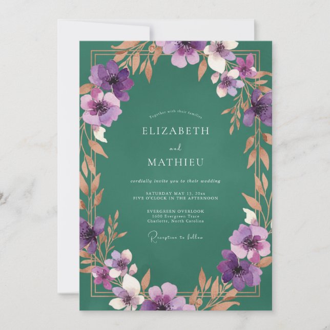 Invitation Mariage Fleur Sauvage Violet Ton de Bijou (Devant)