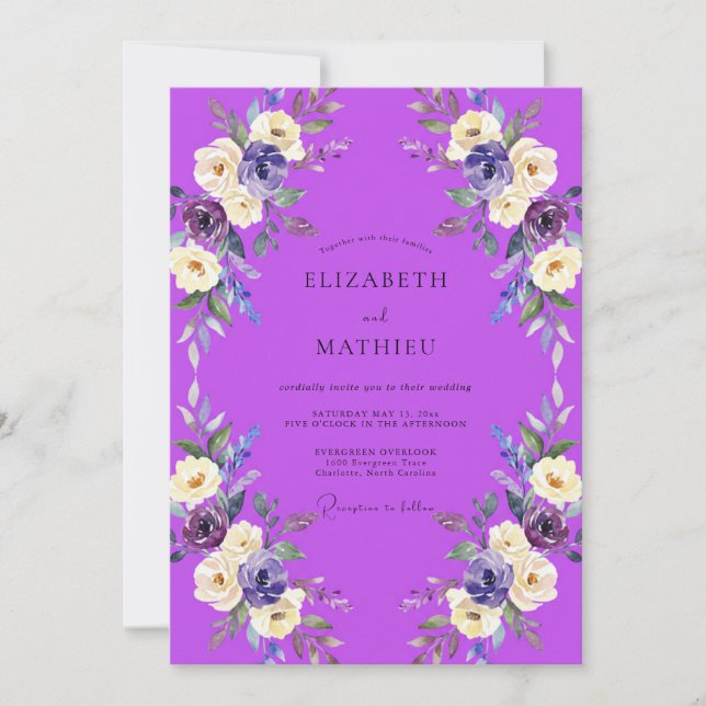 Invitation Mariage Fleur Sauvage Violet Vibrant (Devant)