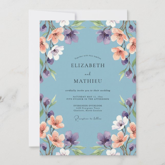 Invitation Mariage Fleur Sauvage Violette Abricot (Devant)