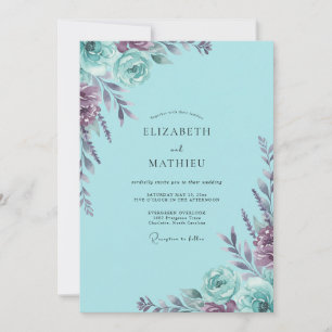 Invitation Mariage Fleur Sauvage Violette Cyan