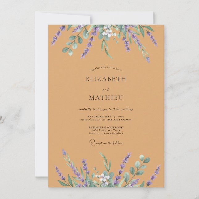 Invitation Mariage Fleur Sauvage Violette Ocre (Devant)
