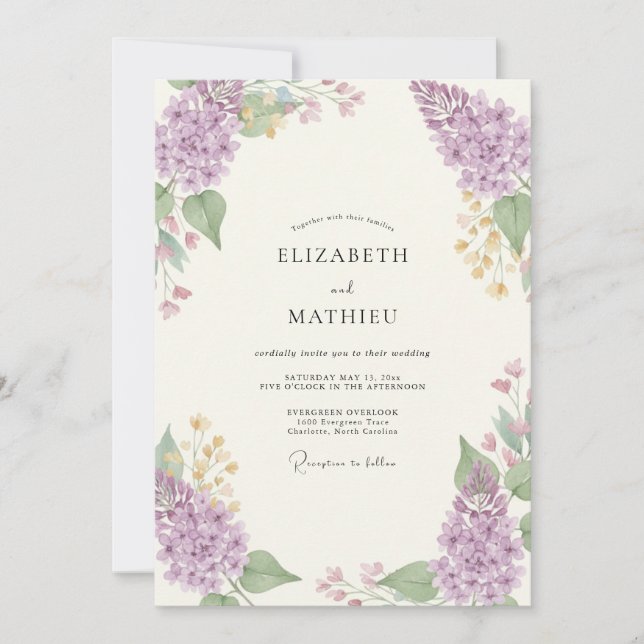 Invitation Mariage Fleur Sauvage Violette Pâle (Devant)