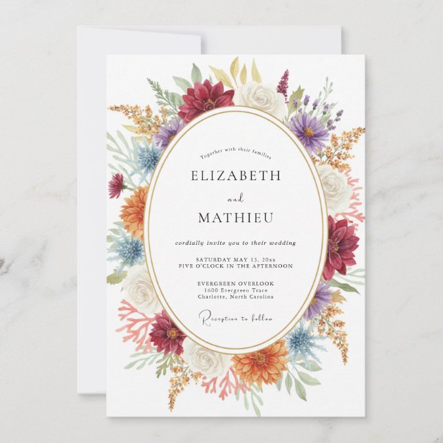 Invitation Mariage Fleur Sauvage Violette Terracotta (Devant)