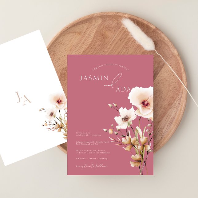 Invitation Mariage Fleur sauvage Whimsical Magenta Rose (Whimsical Magenta Pink Wildflowers Wedding Invitation)