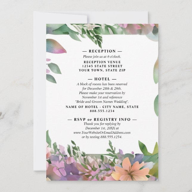 Invitation Mariage Fleur sauvage Whimsical Pastel Watercolor (Dos)