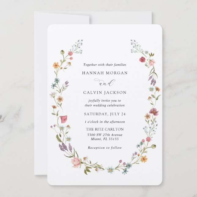 Invitation Mariage fleur sauvage Wreath (Devant)