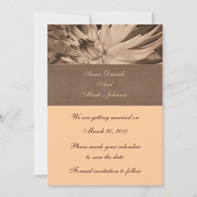 Invitation Mariage Fleur Sepia Dahlia Sauvez La Date (Devant)