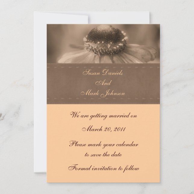 Invitation Mariage Fleur Sepia Zinnia Sauvez La Date (Devant)