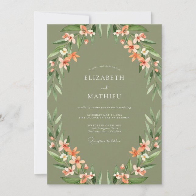 Invitation Mariage Fleur Seraphique Vert Sauge (Devant)