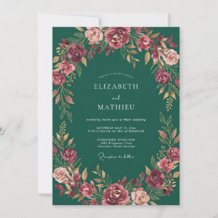 Invitation Mariage Fleur Solennelle de Vert Forêt