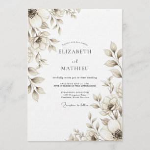 Invitation Mariage Fleur Taupe en Fleur
