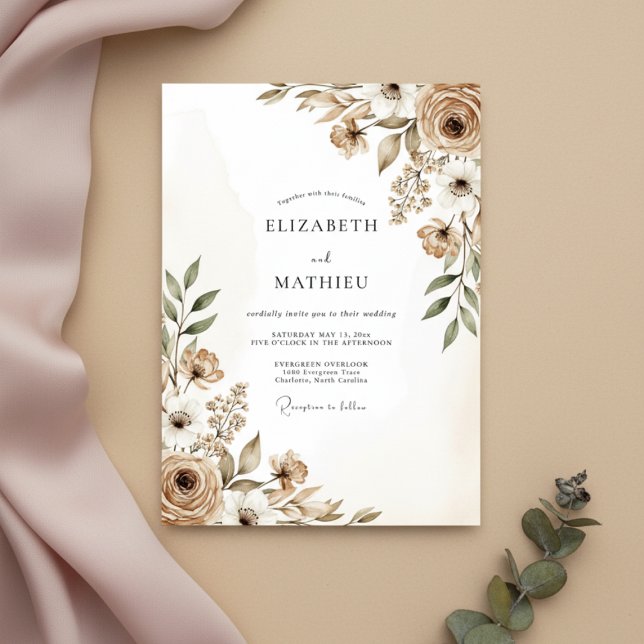 Invitation Mariage Fleur Taupe Impressionniste (Créateur téléchargé)