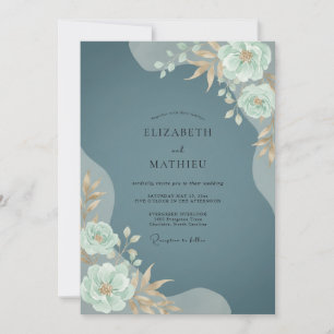 Invitation Mariage Fleur Teal Opalescent