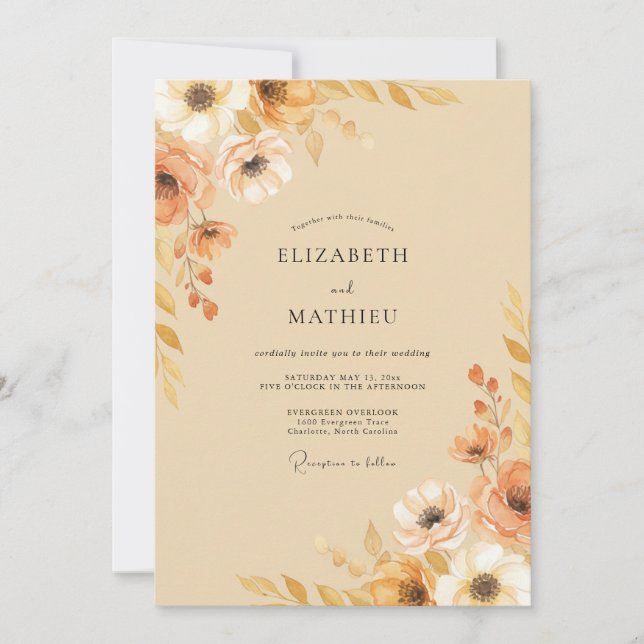 Invitation Mariage Fleur Terracotta Ocbre (Devant)