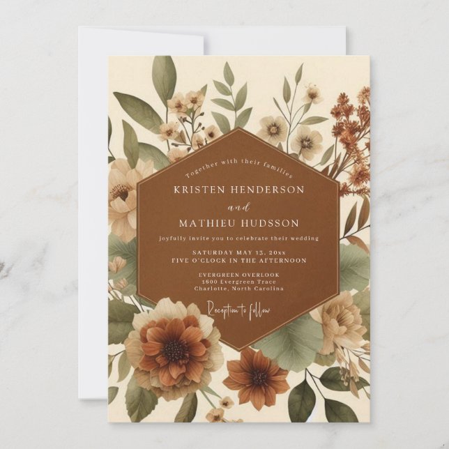 Invitation Mariage Fleur Terracotta Pastorale (Devant)