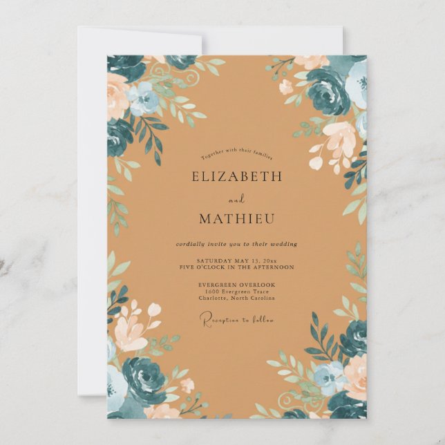 Invitation Mariage Fleur Terracotta Peinte (Devant)