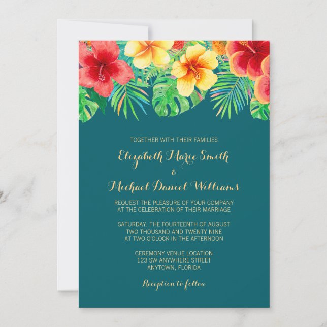 Invitation Mariage Fleur Tropicale Aquarelle (Devant)