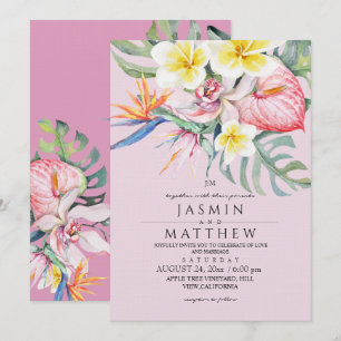 Invitation Mariage Fleur Tropicale Botanique Rose Chaud