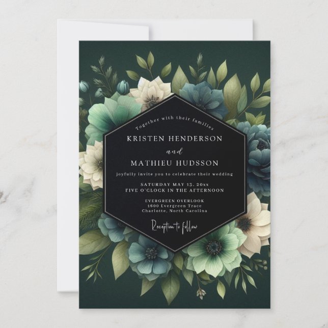 Invitation Mariage Fleur Verte Chasseur Lumineuse (Devant)