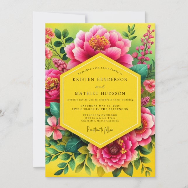 Invitation Mariage Fleur Vibrante de Fuchsia (Devant)