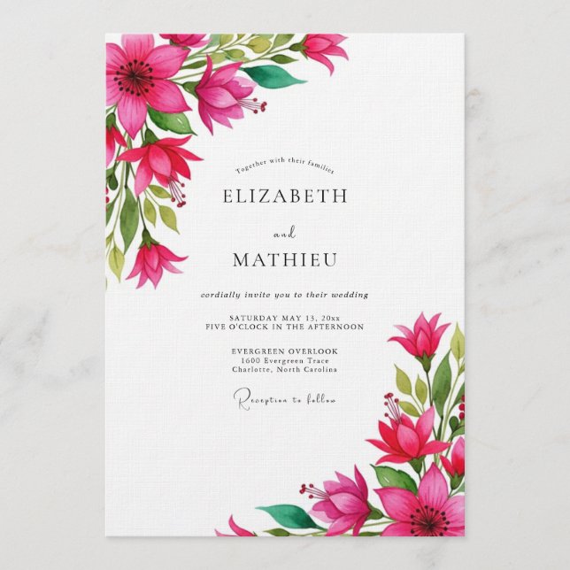 Invitation Mariage Fleur Vibrante Fuchsia (Devant)